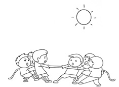 孩子們在玩拔河比賽的簡筆畫圖片