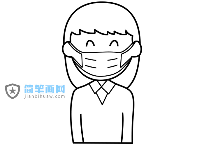 戴口罩預(yù)防新型冠狀病毒的小女孩簡筆畫圖片