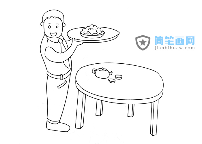 餐廳服務(wù)員上菜的簡(jiǎn)筆畫圖片