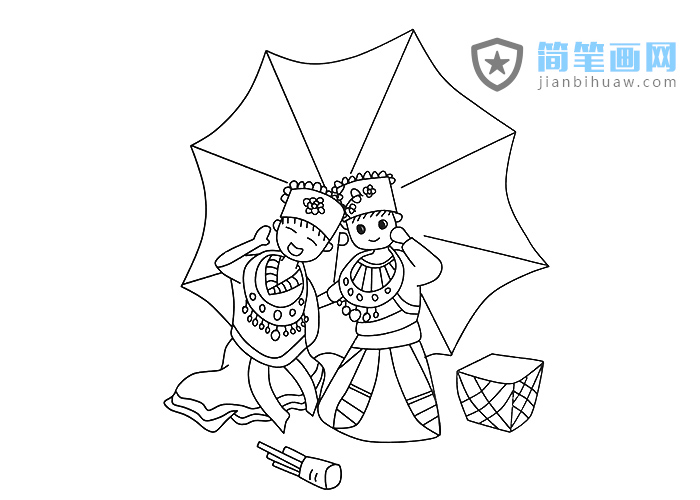 兩位少數(shù)已族姑娘的簡筆畫圖片