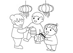 小朋友玩燈籠的簡筆畫圖片