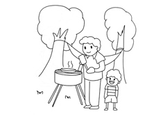 小朋友和家人在戶外野炊燒烤的簡(jiǎn)筆畫圖片