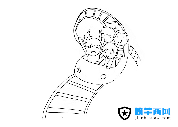 小朋友們玩過(guò)山車的簡(jiǎn)筆畫圖片