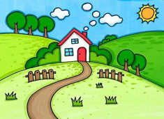 美麗的村莊簡(jiǎn)筆畫(huà)圖片含上色