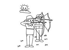 兩位射擊運(yùn)動(dòng)員在練習(xí)射箭的簡(jiǎn)筆畫圖片