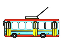 無軌電車帶電纜公交車簡筆畫圖片