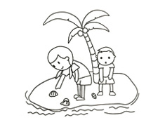 姐弟倆在島上岸邊撿貝殼的簡(jiǎn)筆畫(huà)圖片