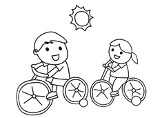 兩個(gè)小孩子騎自行車的簡(jiǎn)筆畫圖片