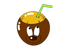 卡通椰子帶吸管的簡筆畫圖片含上色