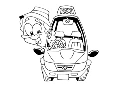 出租車司機(jī)開著出租車的簡筆畫圖片