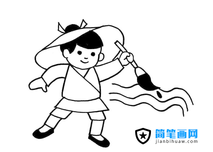 神筆馬良在作畫的簡筆畫圖片