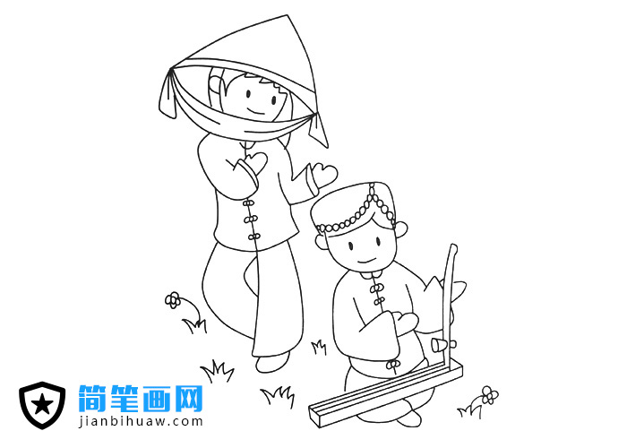 少數(shù)民族人民在一起歡歌曼舞的簡筆畫