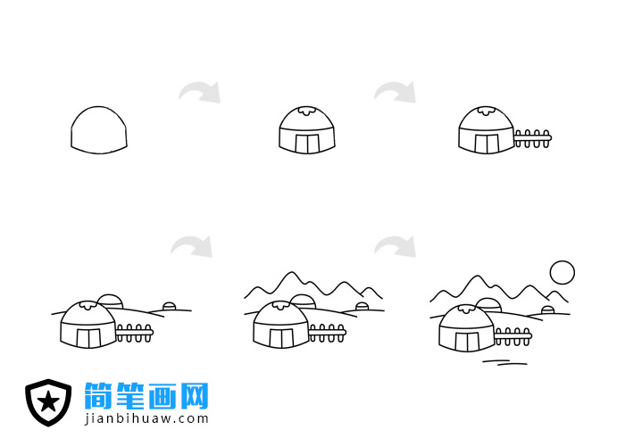 蒙古包簡(jiǎn)筆畫圖片畫法步驟教程