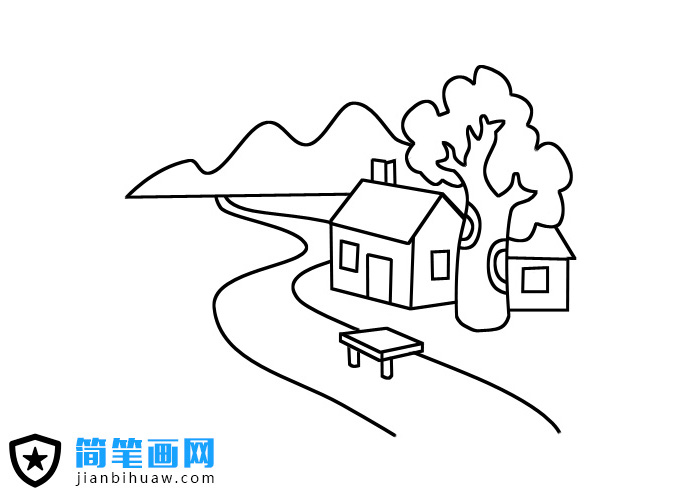 河邊小房子風(fēng)景簡(jiǎn)筆畫圖片