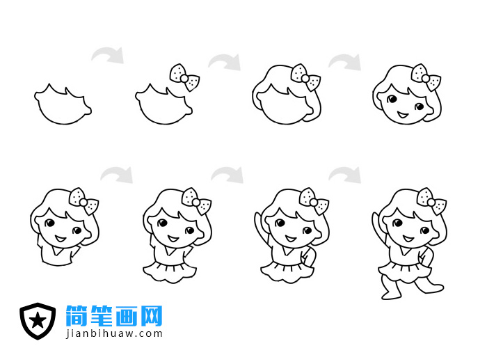 做早操的小女孩簡筆畫步驟畫法分解圖片