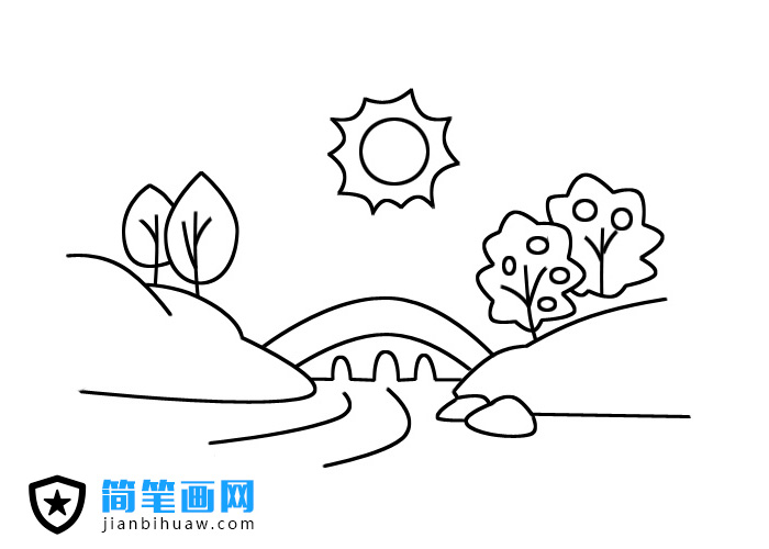 小橋流水簡(jiǎn)筆畫(huà)圖片