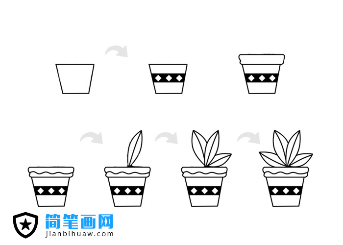 植物盆景簡筆畫的法畫步驟和上色圖片