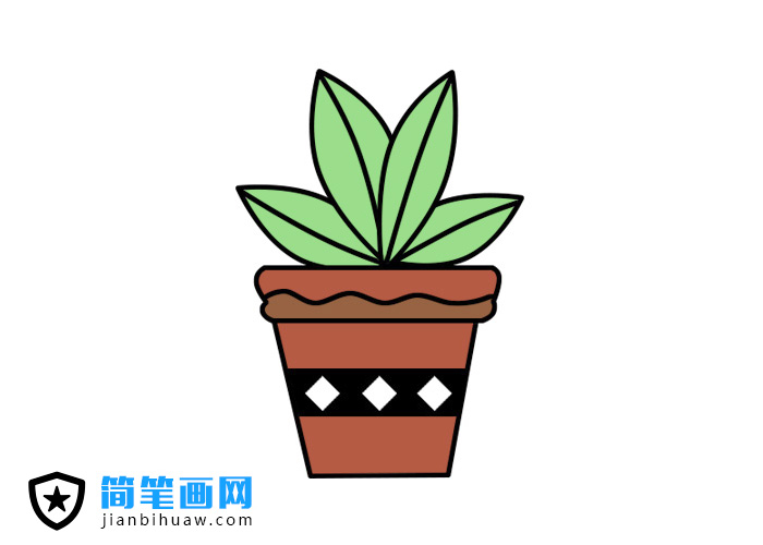植物盆景簡筆畫的法畫步驟和上色圖片