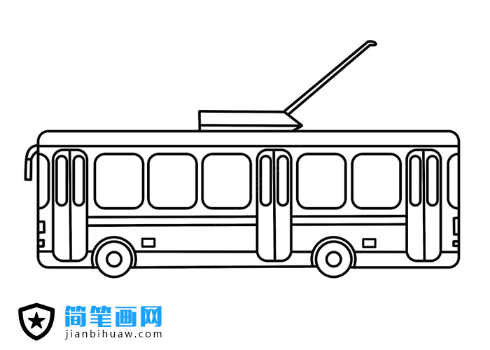 無軌電車帶電纜公交車簡筆畫圖片