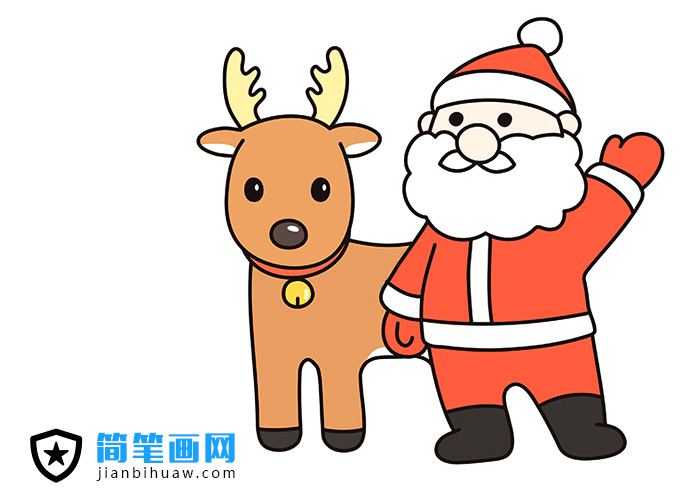 圣誕節(jié)圣誕老人和馴鹿的簡筆畫圖片