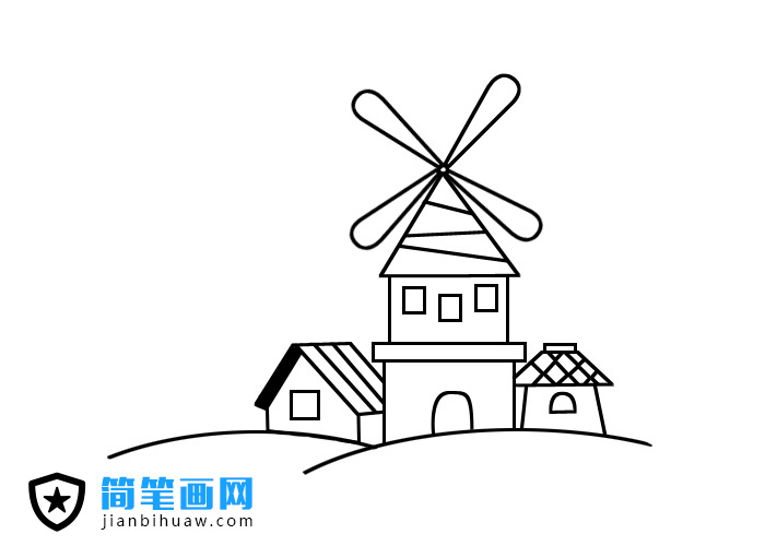風(fēng)車房子風(fēng)景簡(jiǎn)筆畫圖片