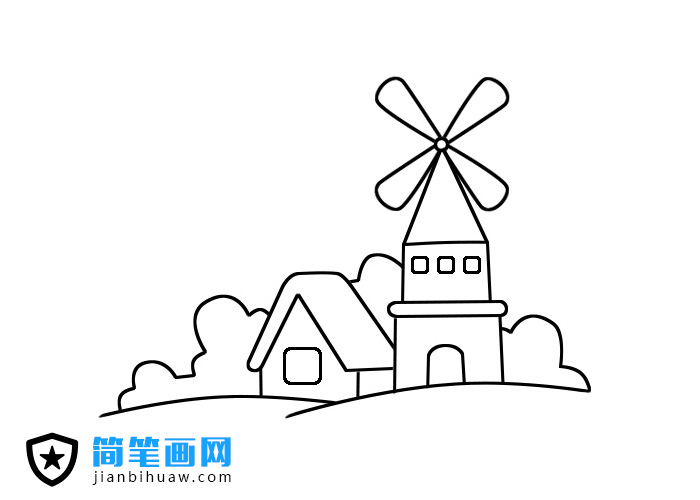 風(fēng)車(chē)小屋簡(jiǎn)筆畫(huà)圖片
