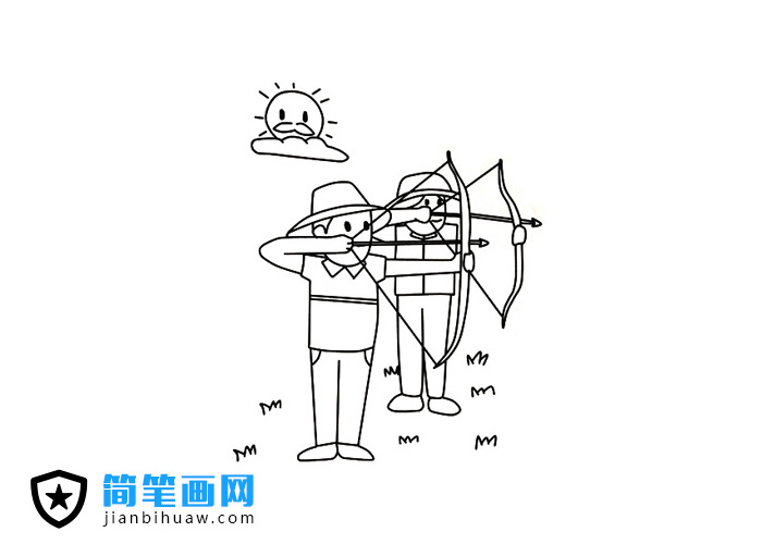 兩位射手在射箭的簡筆畫圖片