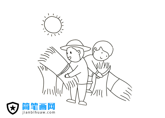 烈日下收割農(nóng)民伯伯收割麥子的簡(jiǎn)筆畫(huà)圖片