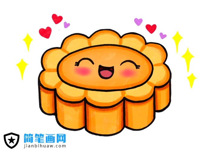 中秋笑臉月餅簡筆畫圖片