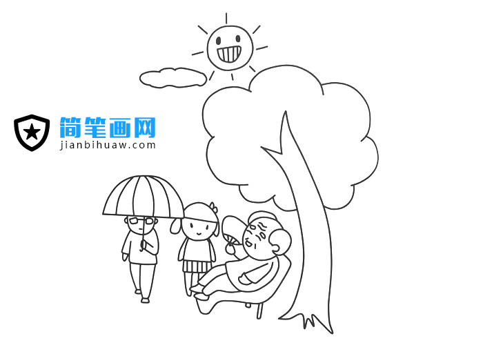 烈日天老爺爺在樹底乘涼的簡(jiǎn)筆畫圖片