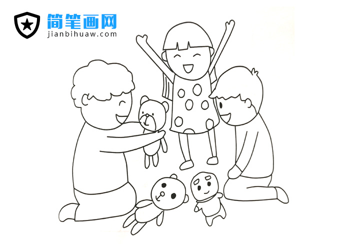 小位小朋友在一起玩玩具的簡(jiǎn)筆畫圖片