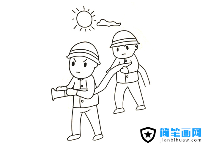 兩位消防員在救火的簡(jiǎn)筆畫圖片