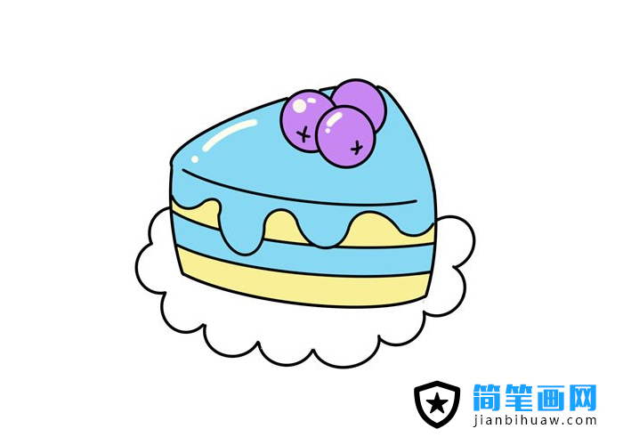 美味藍(lán)莓蛋糕簡(jiǎn)筆畫圖片含上色
