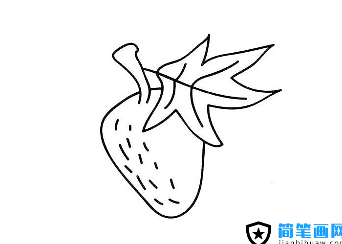 一顆簡單的帶葉子草莓簡筆畫圖片