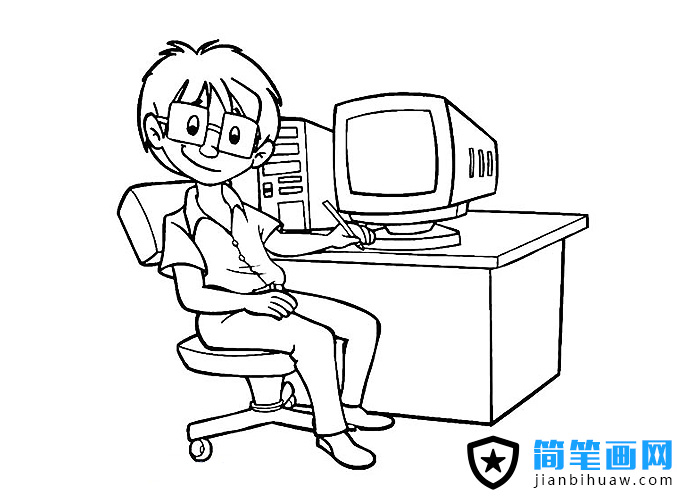 在電腦前辦公的人物簡(jiǎn)筆畫(huà)圖片