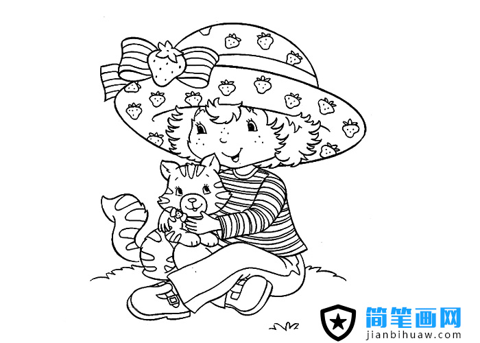 戴帽子小女孩簡筆畫圖片