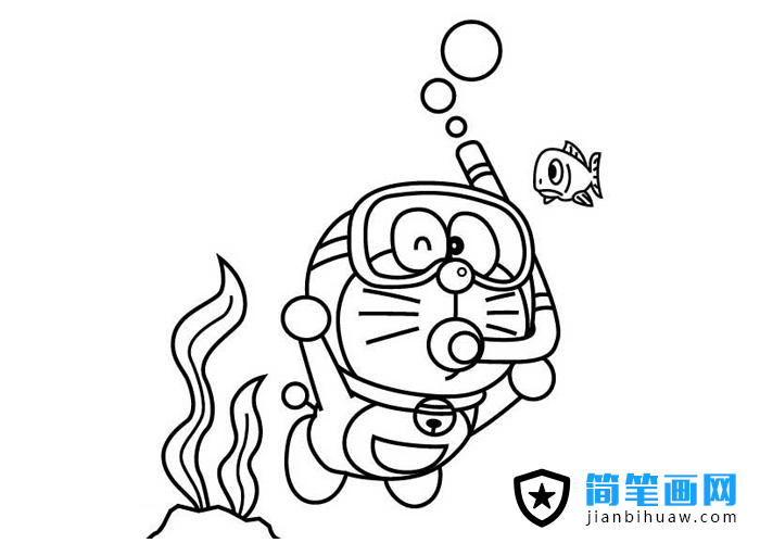 多啦A夢(mèng)潛水的簡(jiǎn)筆畫圖片