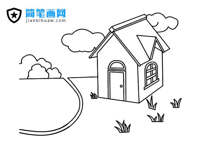 河邊美麗的小房子風(fēng)景簡(jiǎn)筆畫
