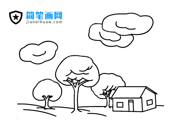 樹(shù)林中的小房子簡(jiǎn)筆畫(huà)圖片