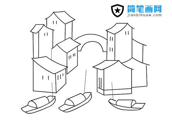 江南水鄉(xiāng)風(fēng)景簡筆畫圖片