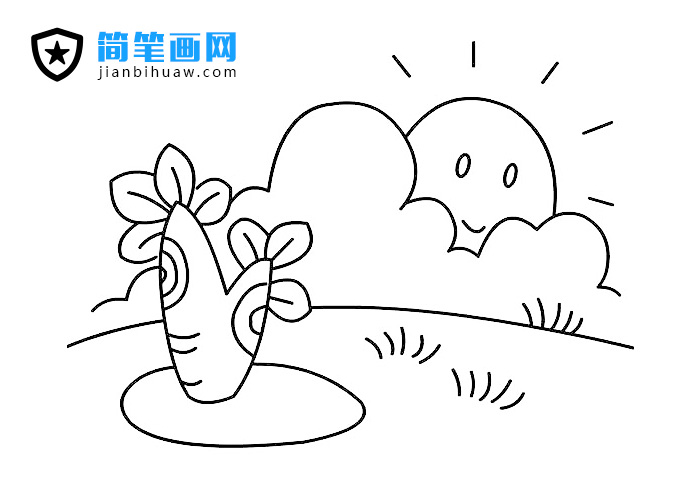 太陽爬上山坡上的簡筆畫圖片
