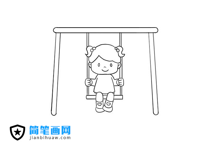 小女孩在蕩秋千的簡筆畫圖片