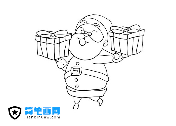 給小朋友們送禮物的圣誕老人簡筆畫圖片
