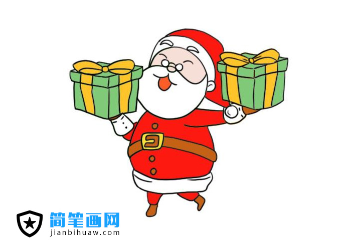 給小朋友們送禮物的圣誕老人簡筆畫圖片