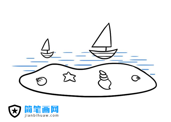 帆船沙灘簡(jiǎn)筆畫(huà)圖片含上色