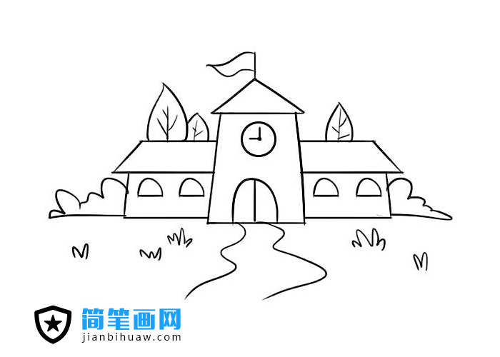 小學(xué)學(xué)校教學(xué)樓簡(jiǎn)筆畫圖片含上色