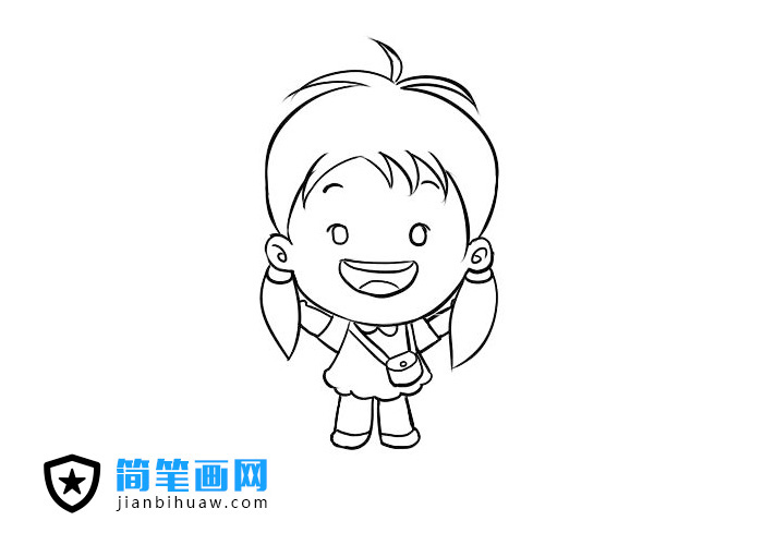 扎雙馬尾的小女孩簡筆畫圖片含彩色