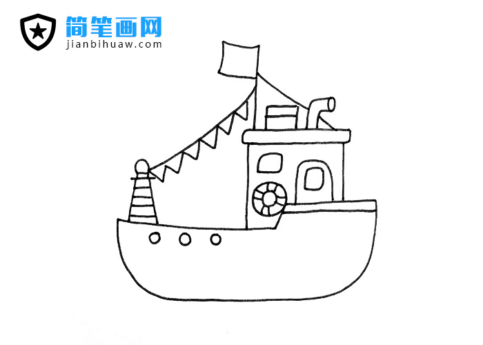 輪船簡筆畫圖片含上色