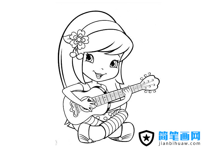 彈吉他的女生簡筆畫圖片
