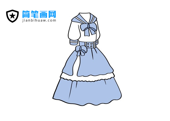 漂亮的藍(lán)色裙子簡筆畫圖片